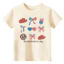 T 4th of July Toddler Baby Boys Girls T-Shirt Kids Coquette Bow Star Stripe Short Sleeve Top(Size 120 ,Beige Coquette Bow)