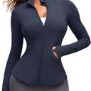 G4Free Gym Jackets for Women Slim Fit Full Zip Yoga Running Tops Raglan Sleeve Sports Casual Sweatshirts with Thumb Holes (Dark Navy,S)