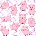 30 Pieces Pig Party Decorations Farm Animal Hanging Swirl Barnyard Pig Theme Birthday Party Supplies Pink Piggy Hanging Foil Swirls Ceiling for Girls Boys Kids Baby Shower Supplies