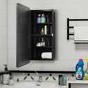 Fundin Black Plastic Medicine Cabinet, Mirror Door with Round Corner Metal Frame, Recessed and Surface Mount Bathroom Wall Medicine Cabinet, 16 x 28 inch Mirror Size