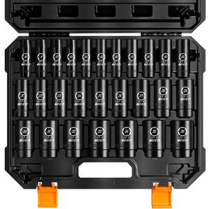 boen 10mm-36mm 1/2 Drive Metric Socket Set, Impact Deep Socket, 6-Point Axle Nut Socket with Portable Case, Rugged Construction, CR-V Steel, 27PCS