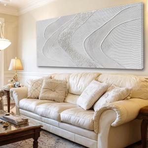 ZUNARE Large Abstract Wall Art, Textured White Canvas Painting in Neutral Cream and Sand Tones, Oversized Modern Statement Wall Decor for Living Room Bedroom Office, Ready to Hang, 2958 Inch