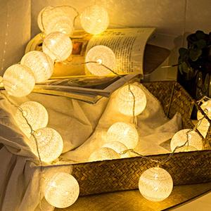 Anordsem Battery String Light Indoor: 6.88Ft/10 LED Cotton Ball Lanterns 2 Pack - Fairy Cozy Lighting Hanging Deco for Bedroom Party - Christmas Gifts for Babies Adults 25-50