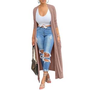 Women's Casual Long Sleeve Lightweight Soft Cover Ups Outerwear Open Front Maxi Drape Cardigans with Pockets Apricot S