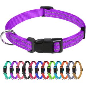 TagME Reflective Nylon Dog Collars, Adjustable Classic Pet Collar with Quick Release Buckle for Puppy, Purple, 3/8" Width (XS: 3/8"x(8-12"))