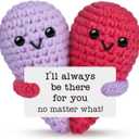 2 x Crochet Heart Valentines Day Gifts for Him Her,Cute Handmade Emotional Support Knitted Doll Thinking of You Cheer Up Gift for Women Best Friend,Funny Long Distance Relationship Gifts,Small Keepsake