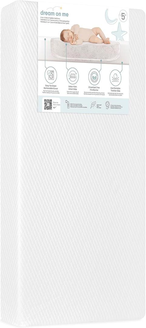 Dream On Me Premium 2-in-1 Baby Swan Crib & Toddler Mattress, Made in USA