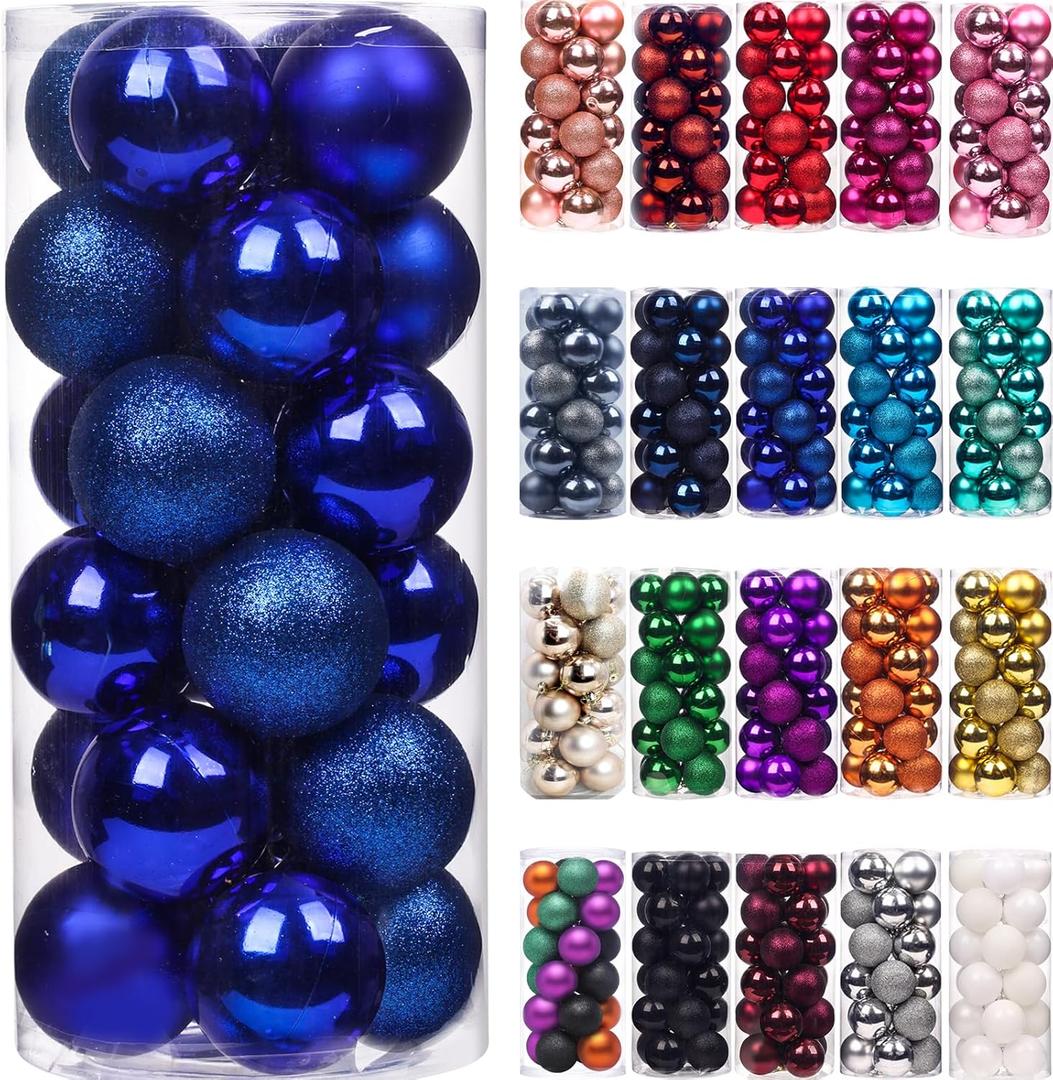 Emopeak 24Pcs Mini Christmas Balls Ornaments for Xmas Tree - 1.57 Inch Small Shatterproof Christmas Tree Decorations Hanging Ball for Holiday Wedding Party Decoration Navy Blue