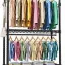 Heavy Duty Rolling Garment Rack 3 Tiers Adjustable Wire Shelving Clothes Rack with 2 Rods and Side Hooks, Storage Closet Clothing Rack with Wheels Black 17.7" D x 47.2" W x 83.6" H