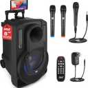 Pyle 8 Portable PA Speaker System - 280 Watts PA & Karaoke Speaker with Two Wireless & 1 Wired Microphone, Wireless Bluetooth Streaming, Flashing Party Lights, MP3/USB/FM Radio