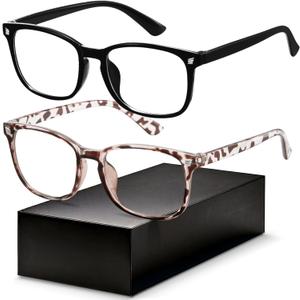 Blue Light Blocking Glasses - Fashion Square Eyeglasses, Anti UV Ray Computer Gaming Glasses Blue Blockers for Women/Men (*C Black & Leopard)