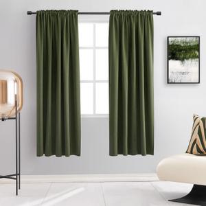 Dark Olive Green Blackout Curtains for Classical Dining Room Kitchen Bathroom Deco - Loden Room Darkening Thermal Insulated Window Curtain Panels for Bedroom,Set of 2 Panels,W 52 x L 63