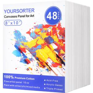 Canvases for Painting 48 Pack, 8x10 inch Blank Canvas Boards, Primed Acid-Free 100% Cotton Canvas Panels for Acrylic Oil Tempera Watercolor Paints, Art Supplies