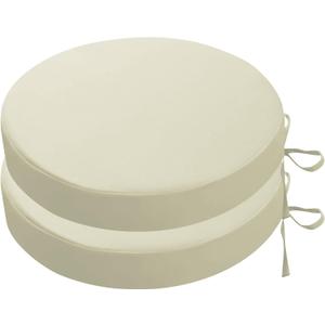 SK Studio Round Outdoor Chair Cushions for Patio Furniture, Set of 2 Waterproof Patio Chair Cushion with Adjustable Ties for Garden Sofa Couch, Beige, 16"x16"x2"