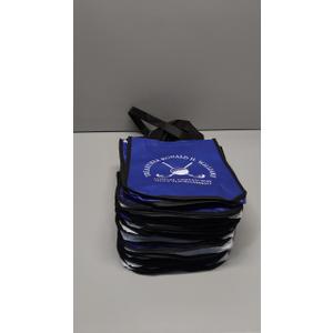 Small Blue tote bags, white logo, 12 pcs