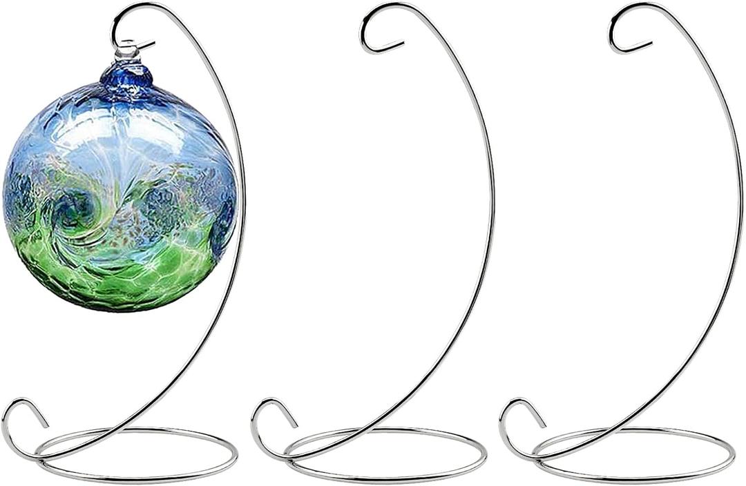 Abom 3 Pack 8in Ornament Display Stand, Air Plant Holder, Terrariums Hanger, Silver Iron Hanging Hook for Christmas Halloween Decoration, Glass Crystal Witch Ball, Home Wedding, Party Decor (3pcs)