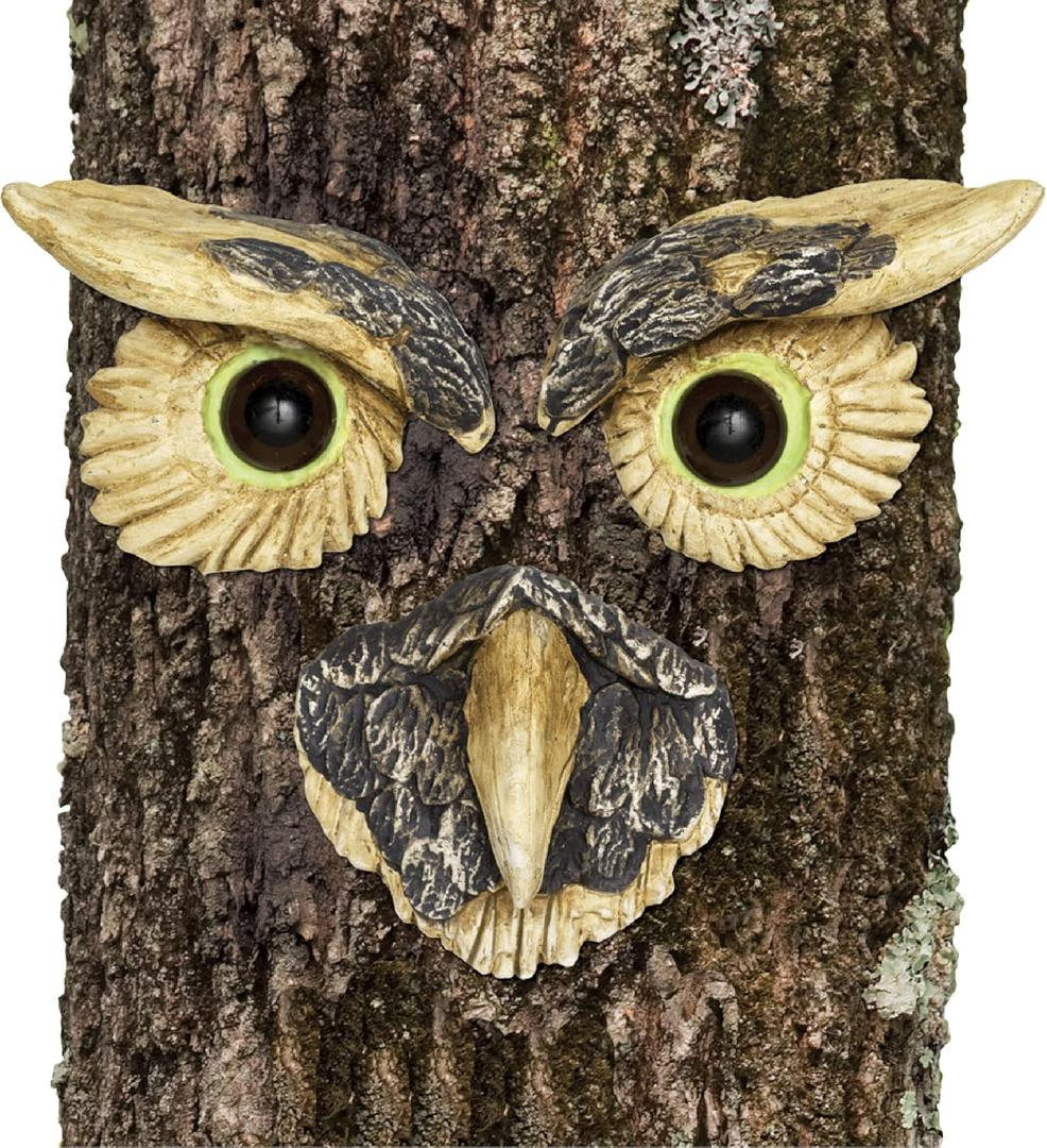 Bits and Pieces - 'Owl Face' Tree Hugger - Yard Decoration - Whimsical Tree Sculpture Outdoor Tree Face - Garden Decoration - Garden Peeker Yard Art