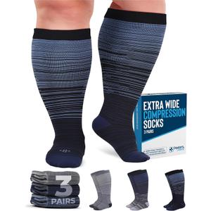 Doctor's Select 3 Pairs Plus Size Compression Socks Wide Calf - Up to 6XL | 20-30 mmHg Compression Socks for Women Wide Calf | Line Patterns 2 (5X-Large, 3 Pairs - Line Patterns 2)