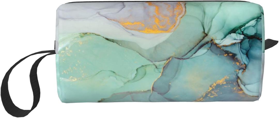 Marble Abstract Green Makeup Bag Organizer Small Cosmetic Bags Portable Travel Toiletry Bag With Handle Simple Accessories Storage Zipper Pouch For Women Girl