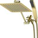 G-Promise All Metal 10" Dual Square Shower Head Combo | Rain Shower Head | Handheld Shower Wand | Adjustable | 3-Way Diverter | 71" Extra Long Hose - A Bathroom Upgrade (Polished Brass)