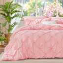 BEDELITE Pink Comforter Set Queen - 3 Pieces Boho Pintuck Bedding Comforter Sets, Lightweight Soft & Warm Bed Comforter Queen with 2 Pillowcases for All Season (Queen(88"x88"))