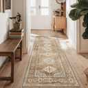Runner Rugs for Hallway 2x6 Machine Washable Runners, Vintage Retro Floral Medallion Runners for Kitchen Entryway Bathroom, Low Pile Lightweight Thin Chenille Non Slip Runner Rug, Orange