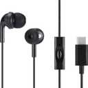 Amazon Basics Wired Earbuds with Microphone, In Ear Headphones, USB-C, 4.2 ft long cable, S/ M/ L Ear Tips, One size, Black