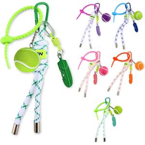 Nosiny 6 Pcs Tennis Ball Keychain Cute Tennis Racket Key Rings with Striped Lanyard 7.1in Sporty Bag Charm Backpack Pendant Gift for Men Women Sports Lover Players Team