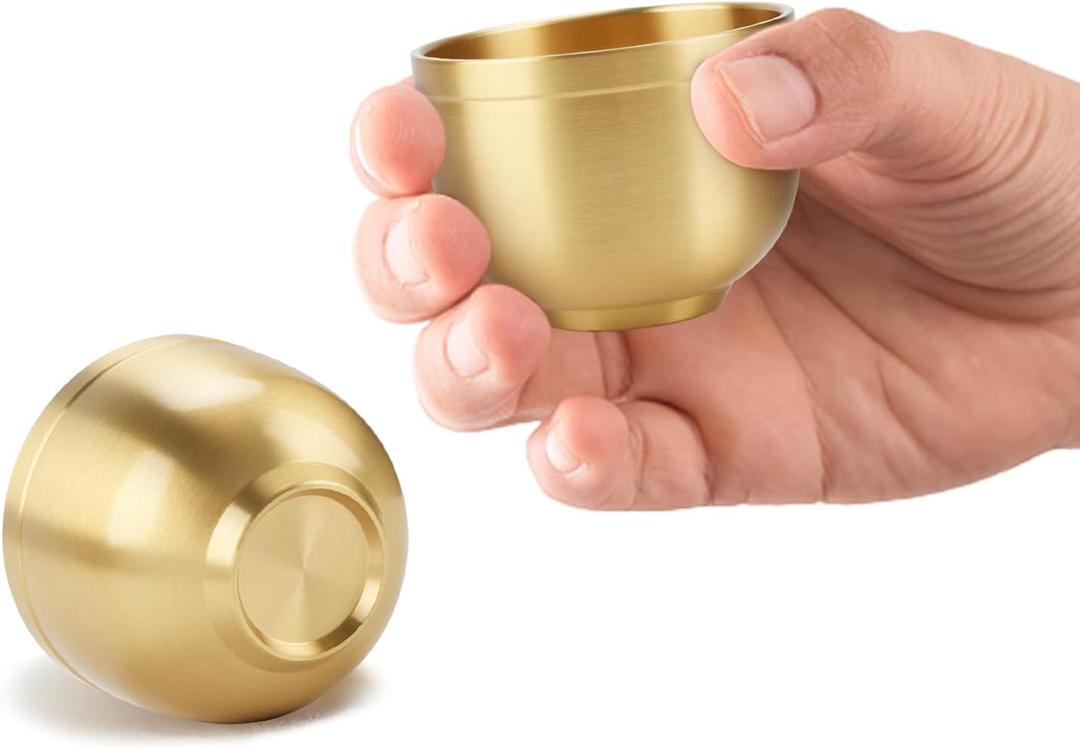 2 Pack Gold Shot Cups Brass Shot Glasses 2-7/8oz Cool Shot Glasses Set Man Cave Decor Vodka Tequila Whiskey Gifts for Men