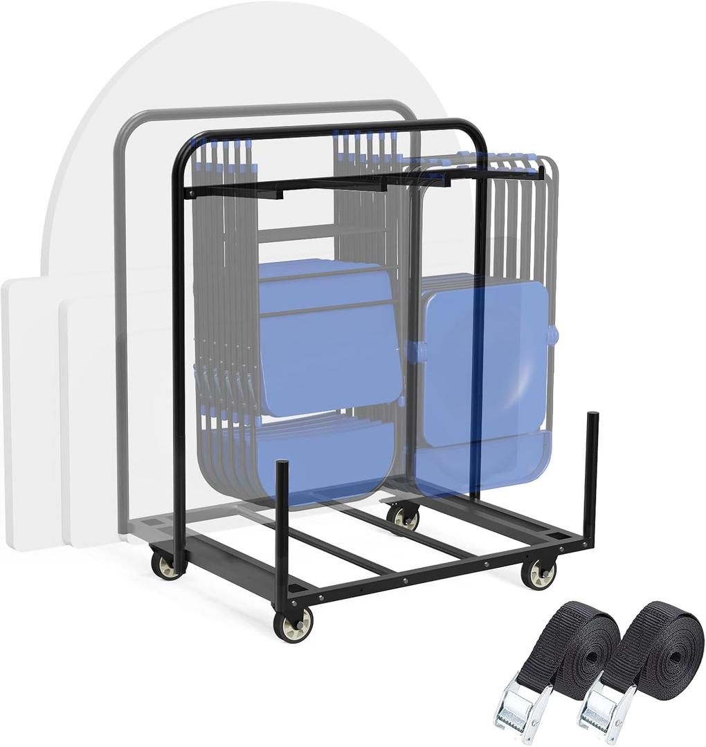 Folding Table Dolly With 4In Swivel Caster And 400LBS Weight Capacity - Move Folding Round Table And Chair Simultaneously - Space Saving