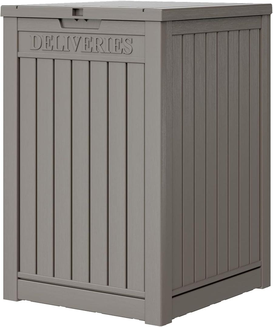 Package Delivery Box for Outside, 48 Gallon Storage with Lockable Secure, Large Double Wall Resin Outdoor Package Delivery Waterproof Deck (Grey)
