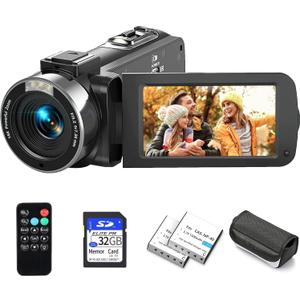 Video Camera Camcorder Ultra HD 2.7K 42MP Digital Cameras Recorder for YouTube TikTok 3 Inch 270 Degree Rotation Screen 18X Zoom Vlogging Camcorders with 2 Batteries Inculde 32GB SD Card (Black)