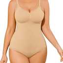 AegisChic Shapewear Tummy Control BodySuit for Women V-Neck Thong Seamless Butt Lift Seamless Body Suit with Adjustable Straps Nude Light, Medium-Large