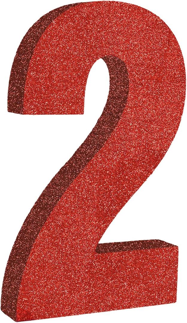 TONIFUL 7.8 Inch Red Glitter Number 2 Wooden Table Centerpiece,Red Birthday Party Decorations Digit 2 for Birthday,Chrismas,Graduation,Valentine's Day,Anniversary Party Supplies(1 Pack)