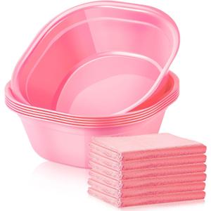 Patelai 6 Sets Kids Foot Spa Kit for Girl 12 x 12 x 4.3 Inch Foot Soaking Tub 14 x 30 Inch Hand Towels Washbasin Towels for Spa Party Sleepover Party Supplies(Pink)