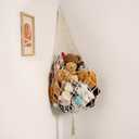 Stuffed Animal Storage Organizers Toy Hammock Corner Hanging Net Stuffy Animal Hammock Macrame Toy Display Plush Toy Holder Wall, Kid Bedroom Decor Boho Nursery Playroom Organizer (Cream XL)