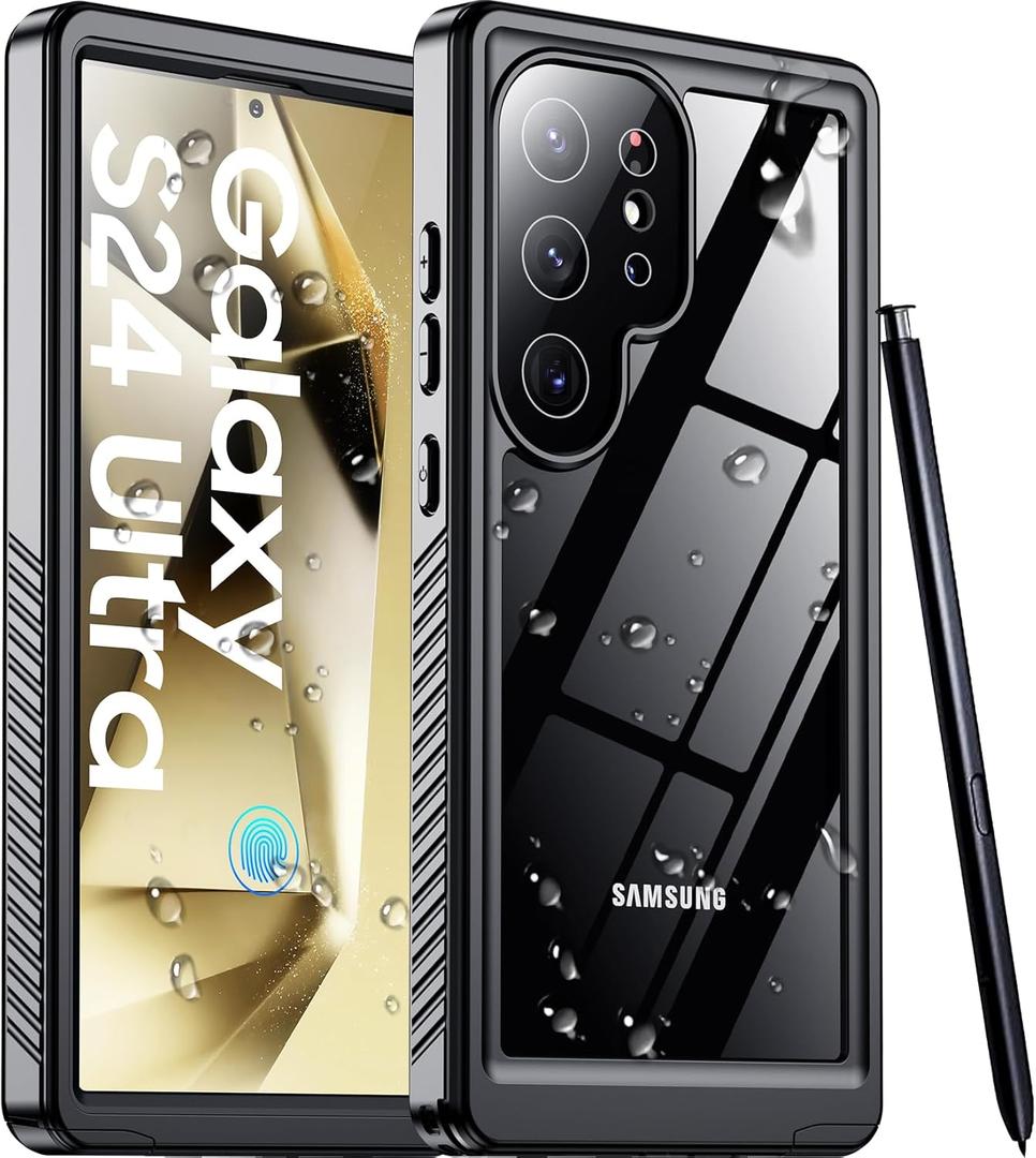 2025 New for Samsung Galaxy S24 Ultra Case Waterproof, [Built-in Camera & Screen Protector][Military Grade Shockproof][IP68 Underwater][Dustproof][Dropproof] Full Body Phone Case for S24 Ultra 6.8" (Black/Clear)