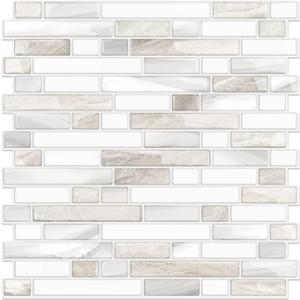 STICKGOO Thicker Design Peel and Stick, Self Adhesive Stick On Tile Backsplash for Kitchen and Bathroom, Beige & White, 1212, 10 Sheets