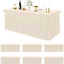 Smiry Spandex Tablecloth 6 Pack, Elastic Fitted Stretch Tablecloth for 8FT Rectangle Tables, Waterproof Washable Table Cover Skirt for Wedding, Banquet & Parties (Beige, 96Lx30Wx30H Inch)