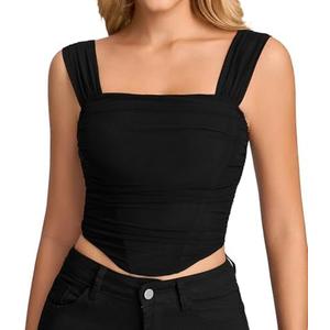 KUTUMAI Summer Floral Corset Tops for Women Cute Bustier Y2K Going Out Top - Off Shoulder and Square Neck Two-Wear