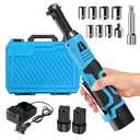 FULLYEA Cordless Electric Ratchet Wrench Set, 16.8V 3/8 cordless ratchet, 550 RPM, Variable Speed Power Ratchet Tool Kit with 2 * 2.0Ah Battery, 1/4" Adapter & 3" Extension Bar(Blue)