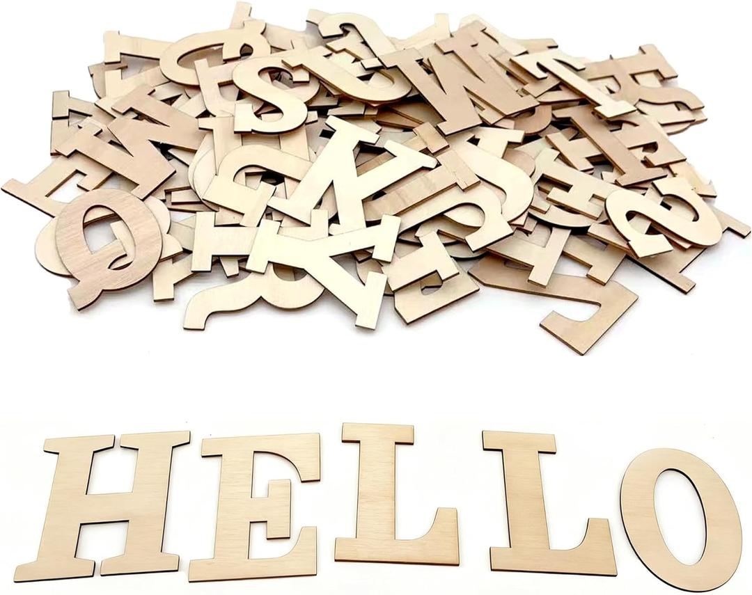 96Pcs Wooden Letters for Crafts, 3 Inch Unfinished Capital Wooden Alphabet Letters&Numbers Wood Letters for DIY Painting Arts Home Decorations Spelling Learning