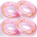 ShinyRelief 4 Pcs Inflatable Glitter Pool Float 30'' Macaron Swim Tube with Gold Confetti Swim Inner Tube for Adults Pool Floats Rings for Summer Beach Swimming Pool Bachelorette Party (Light Purple)