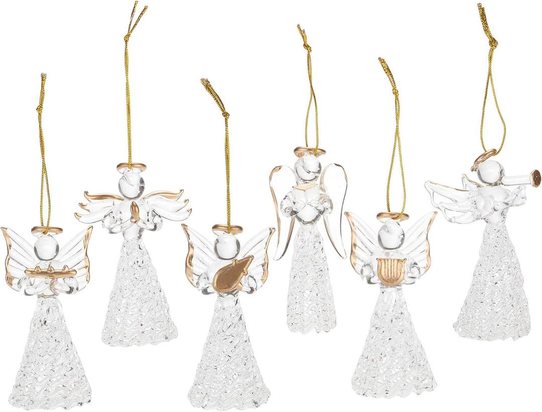 Sea Team Clear Glass Angel Ornaments for Christmas Tree Decorations, 75mm/2.95-inch, Set of 6 (Gold)