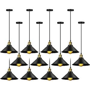 Retisee Black Industrial Pendant Light Vintage Metal E26 Base Hanging Light Rustic Dome Pendant Lamp Fixture Farmhouse Kitchen Hanging Ceiling Lamp for Dining Room Bedroom Hallway Bar (12 Pcs)