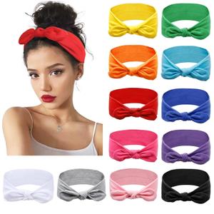 Huachi 12 Pack Bow Headbands for Women Headwraps Hair Band Knotted Headband Rabbit Ears Stretchy Turban Head Wraps Fashion Christmas Headbands Sport Cute Hair Accessories (Bright Candy Style)