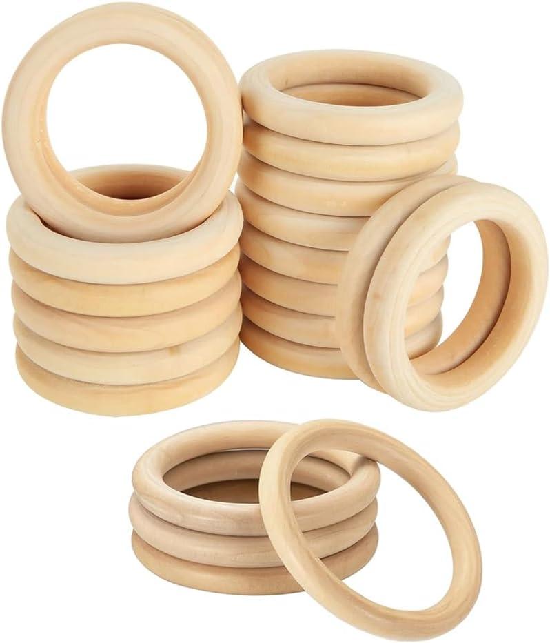 20Pcs Natural Wooden Rings for Crafts, Unfinished Wood Rings for Macrame Pendant Connectors DIY Making, Craft Rings, Wood Teething Ring (2.17inch/5.5cm)