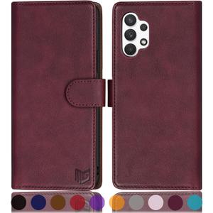 SUANPOT for Samsung Galaxy A32 5G with RFID Blocking Leather Wallet case Credit Card Holder, Flip Folio Book Phone case Shockproof Cover for Women Men for Samsung A32 5G case Wallet (Wine Red)