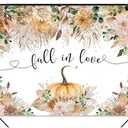2 x Mocsicka Fall in Love Bridal Shower Backdrop Boho Autumn Wedding Party Decoration Autumn Leaves Fall Bridal Shower Photography Background Pumpkin Bridal Shower Decoration Banner (8x6ft(96x72 inch))