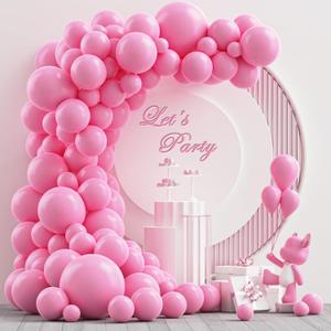 NISOCY Pink Latex Balloon Arch Garland Kit, 102PCS 18In 12In 10In 5In for Baby Shower Wedding Birthday Princess Pink Theme Anniversary Celebration Decoration
